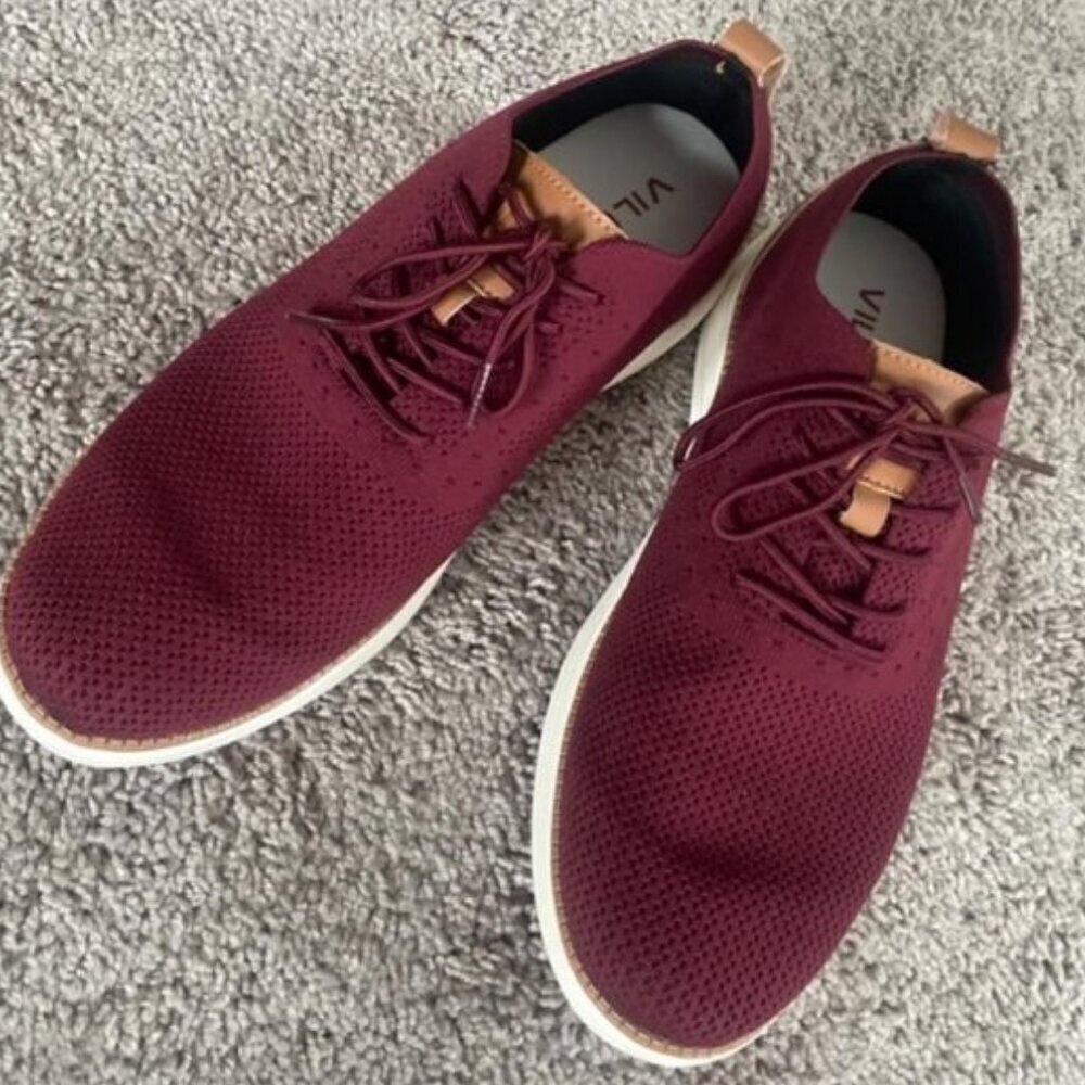🆕VILOCY Men's Wine Red Casual Dress Oxfords Business Mesh Breathable Sneakers